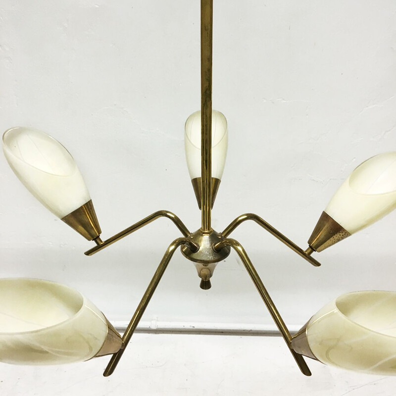 Vintage 5-branch pendant lamp in brass
