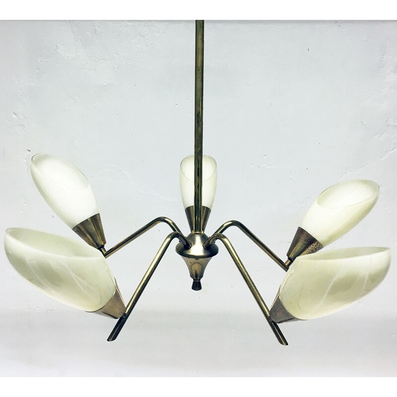 Vintage 5-branch pendant lamp in brass