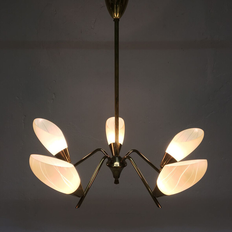 Vintage 5-branch pendant lamp in brass