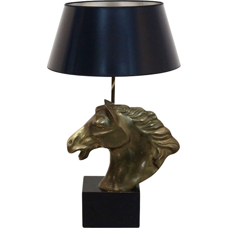 Lampe table vintage "Cheval" en laiton, France 1970