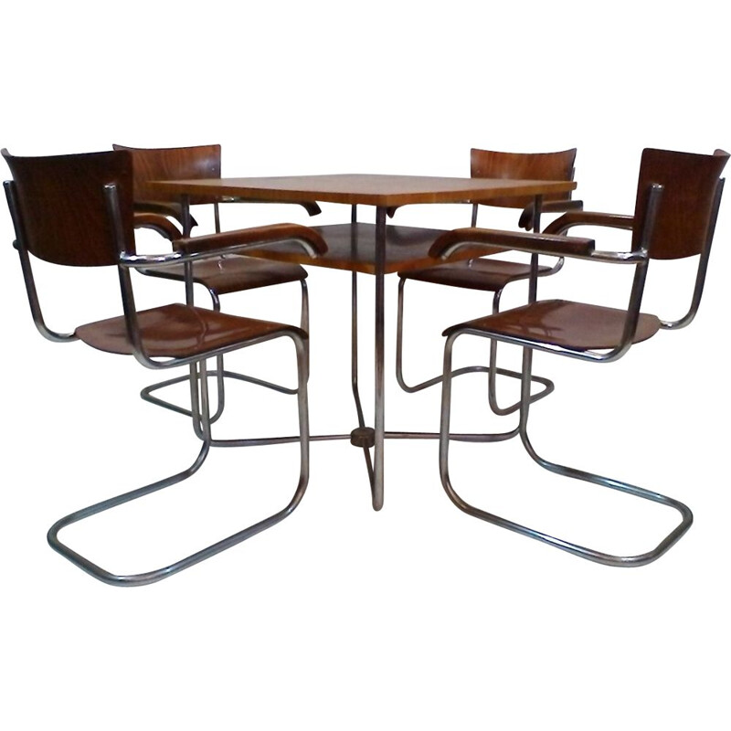 Vintage dining set by Robert Slezák set in walnut and iron