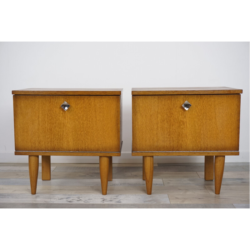 Vintage set of 2 bedside table in wood and metal