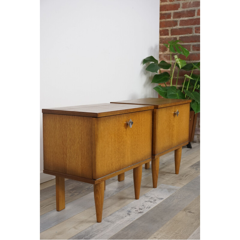 Vintage set of 2 bedside table in wood and metal