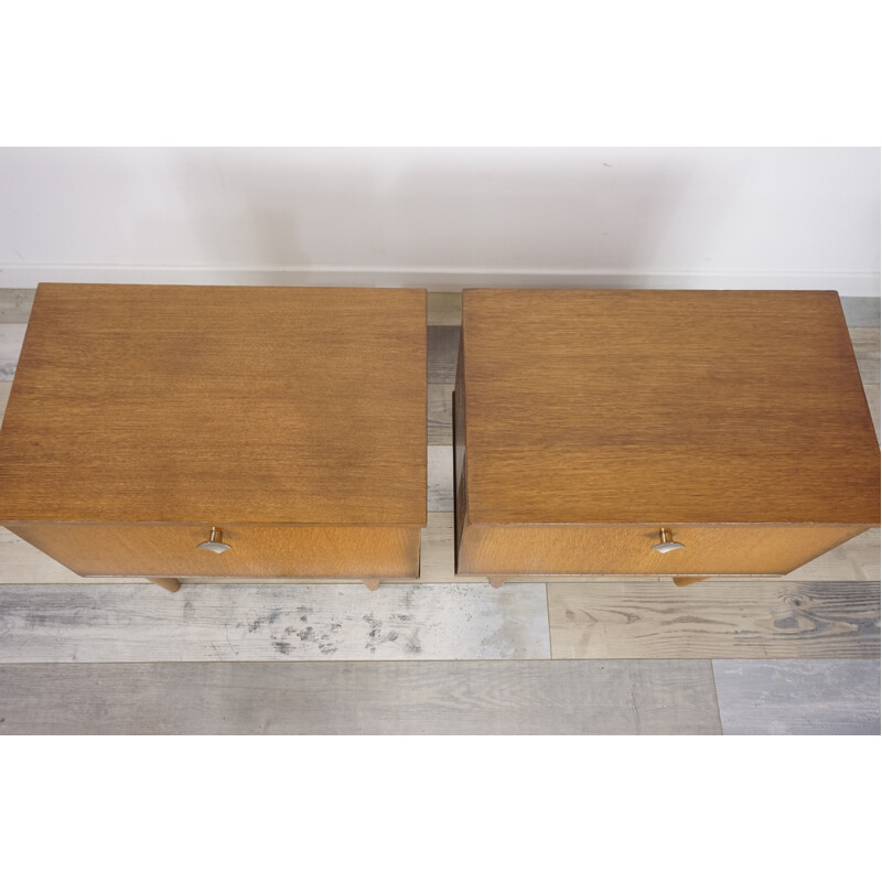 Vintage set of 2 bedside table in wood and metal