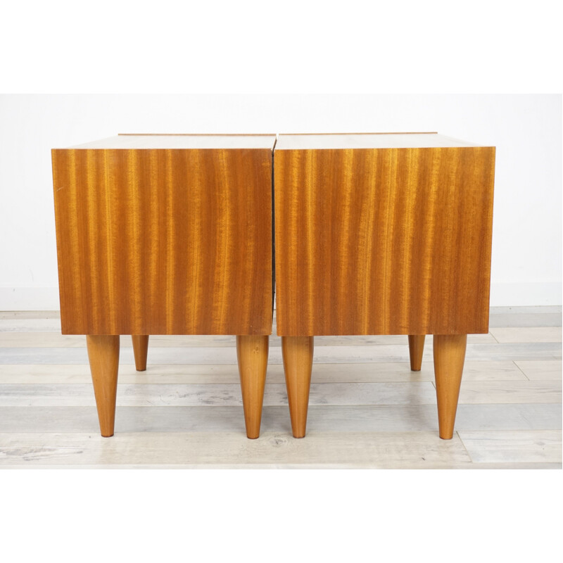 Vintage set of 2 bedside tables with white facades teak vintage