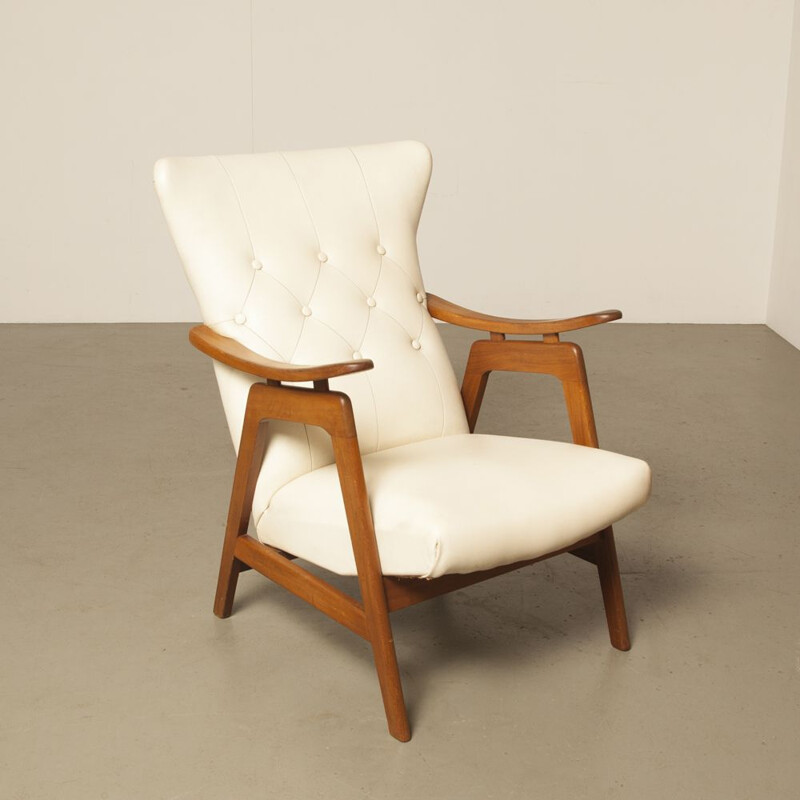 Vintage white armchair by Louis Van Teeffelen