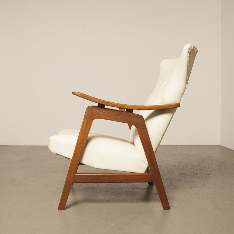 Vintage white armchair by Louis Van Teeffelen