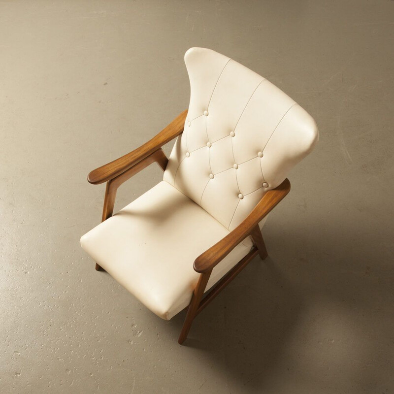 Vintage white armchair by Louis Van Teeffelen