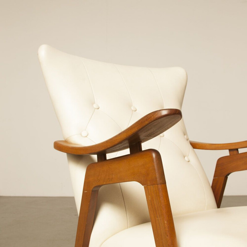 Vintage white armchair by Louis Van Teeffelen