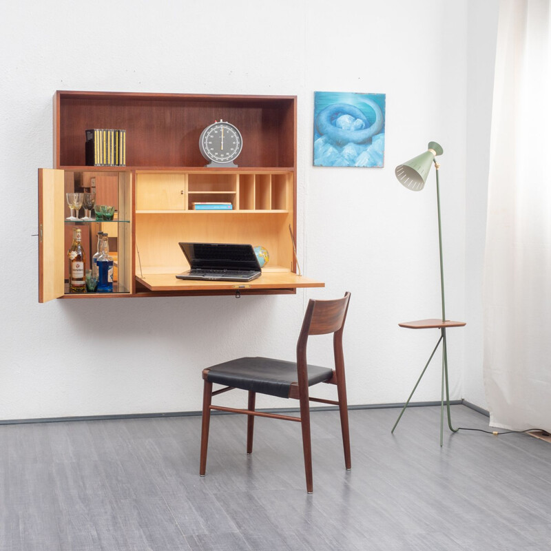 Vintage wall desk with bar in teak