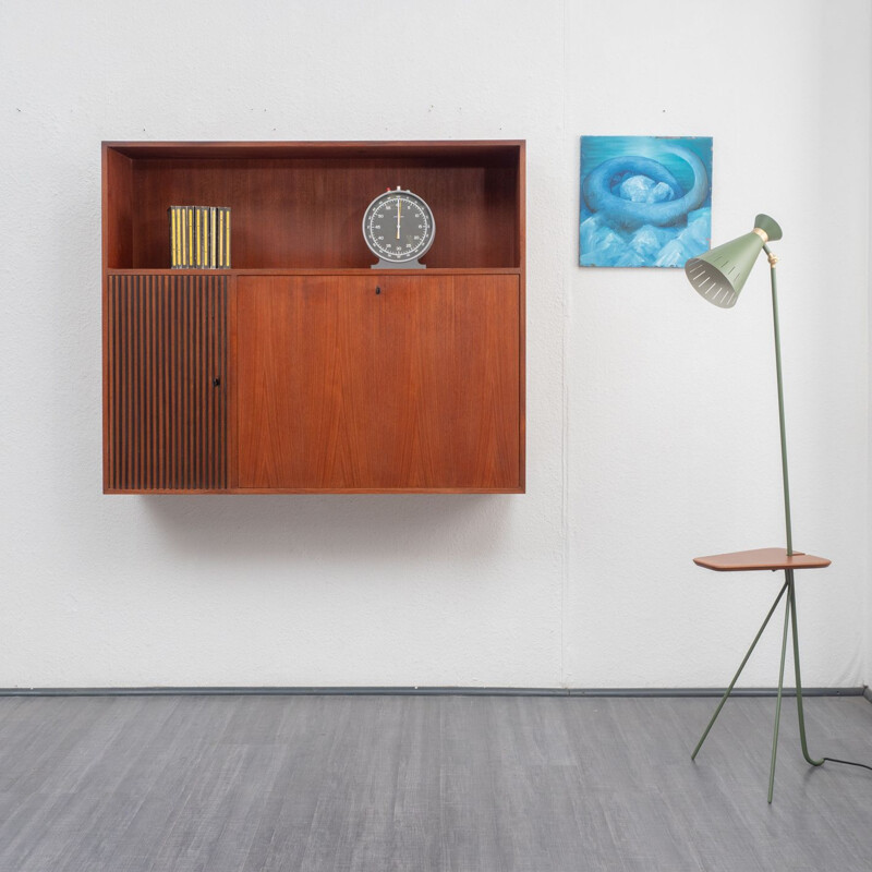 Vintage wall desk with bar in teak