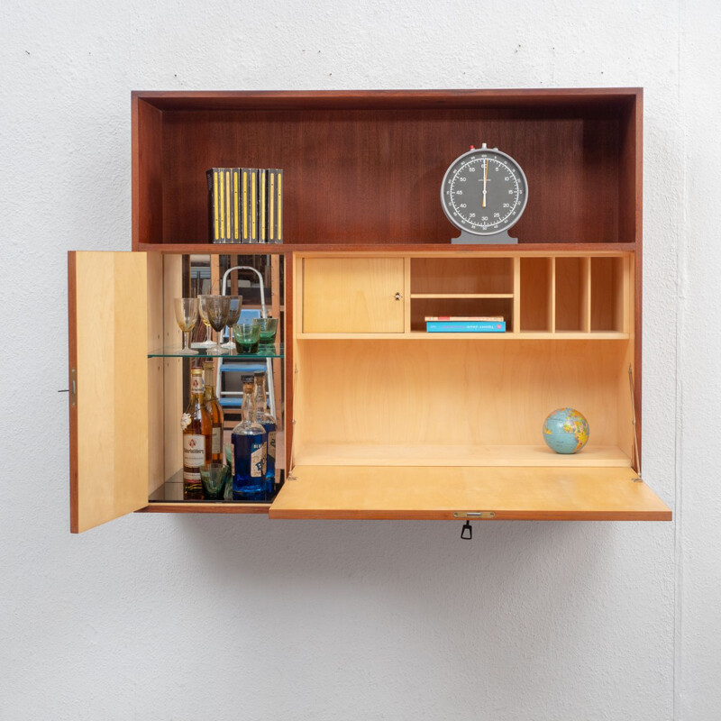 Vintage wall desk with bar in teak