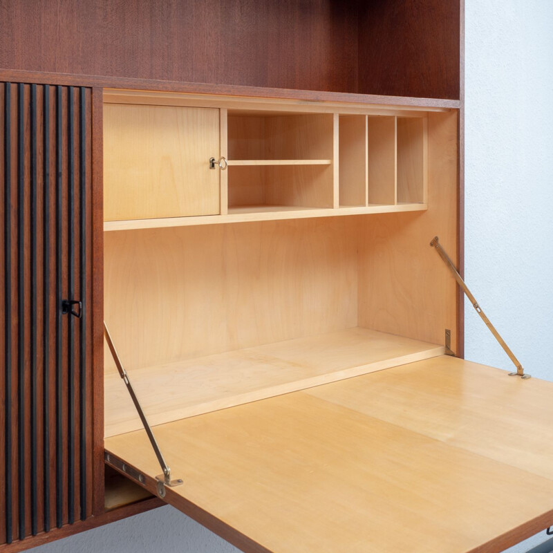 Vintage wall desk with bar in teak