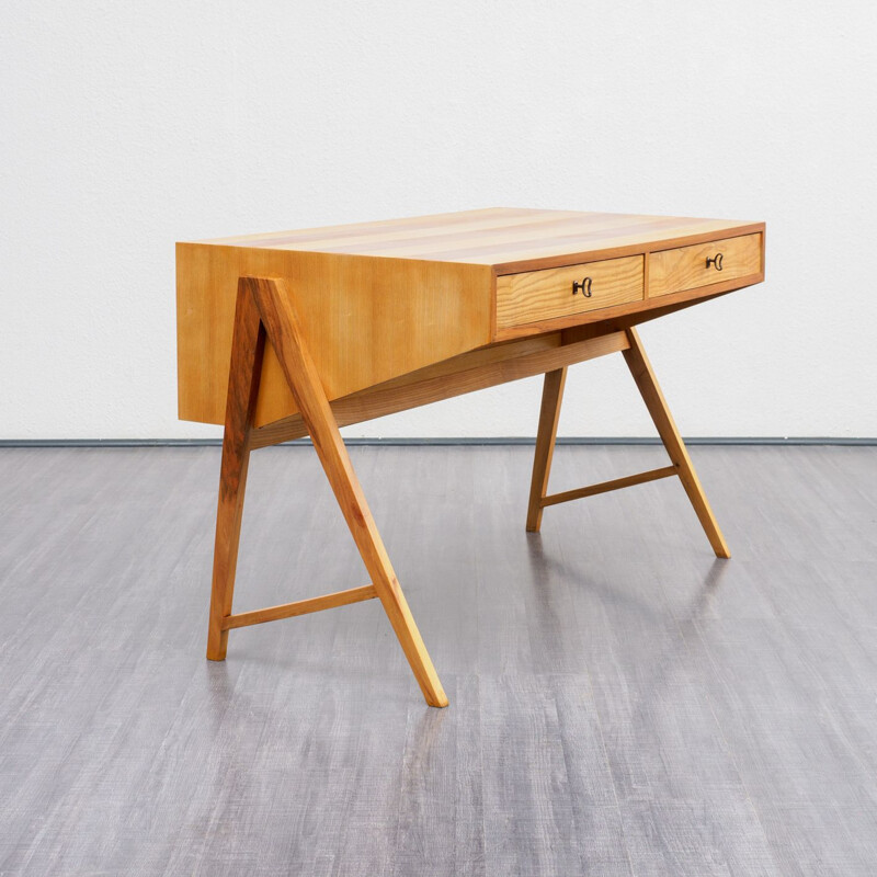 Bicolored Small Vintage desk in ashmood with drawers