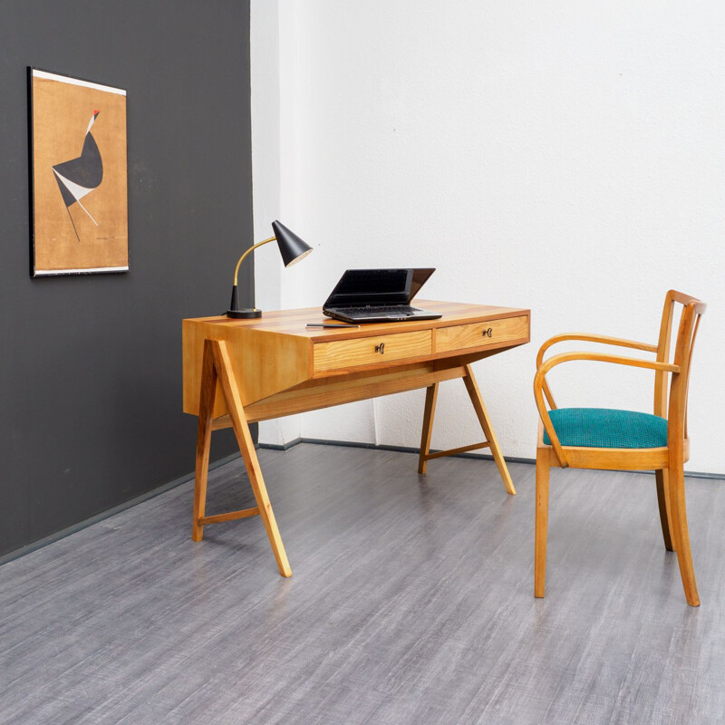 Bicolored Small Vintage desk in ashmood with drawers