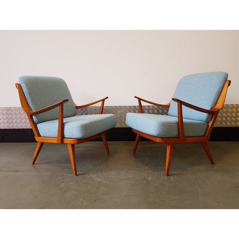 Set of 2 vintage blue armchairs by Knoll Antimott