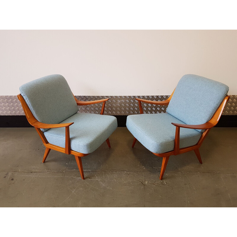 Set of 2 vintage blue armchairs by Knoll Antimott