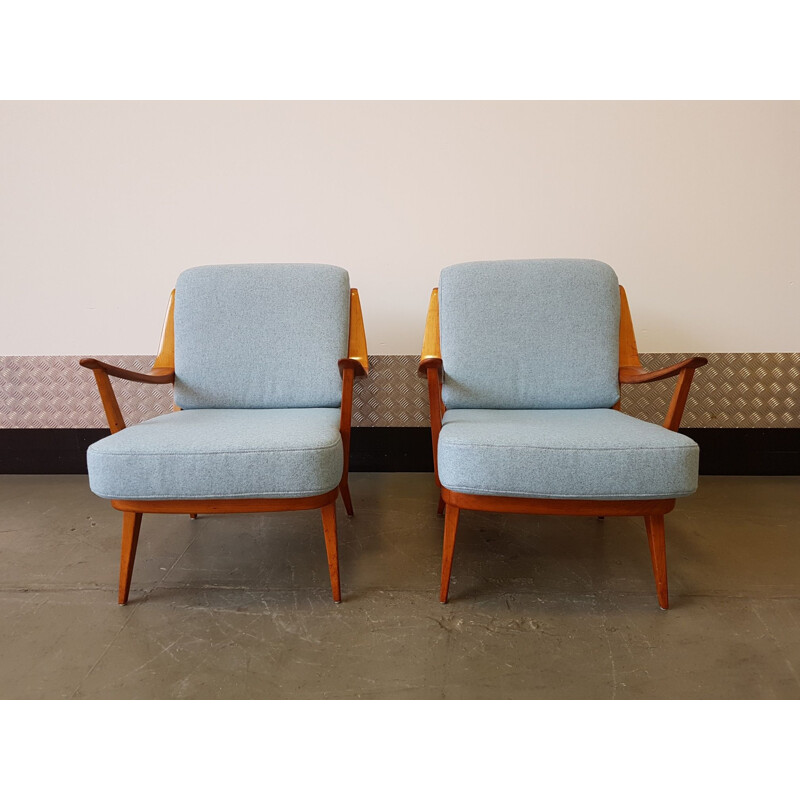 Set of 2 vintage blue armchairs by Knoll Antimott