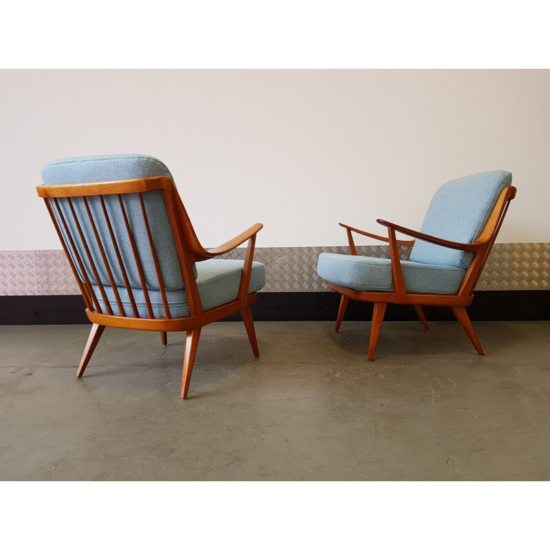 Set of 2 vintage blue armchairs by Knoll Antimott