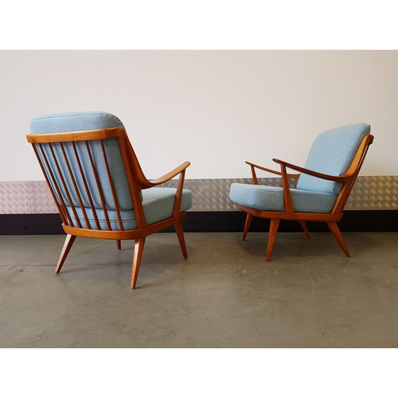 Suite de 2 fauteuils vintage bleus par Knoll Antimott