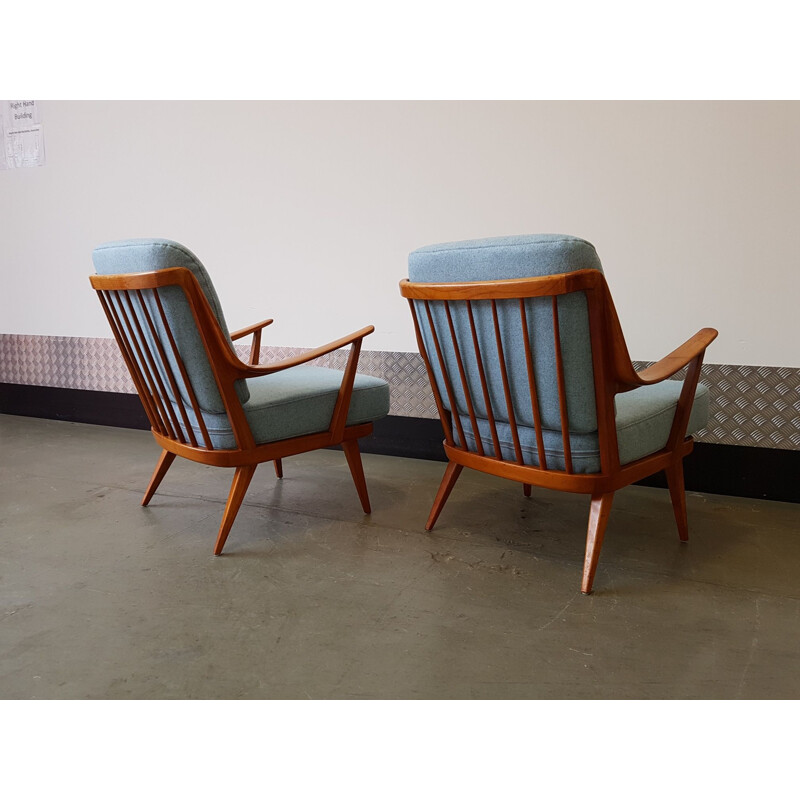 Set of 2 vintage blue armchairs by Knoll Antimott