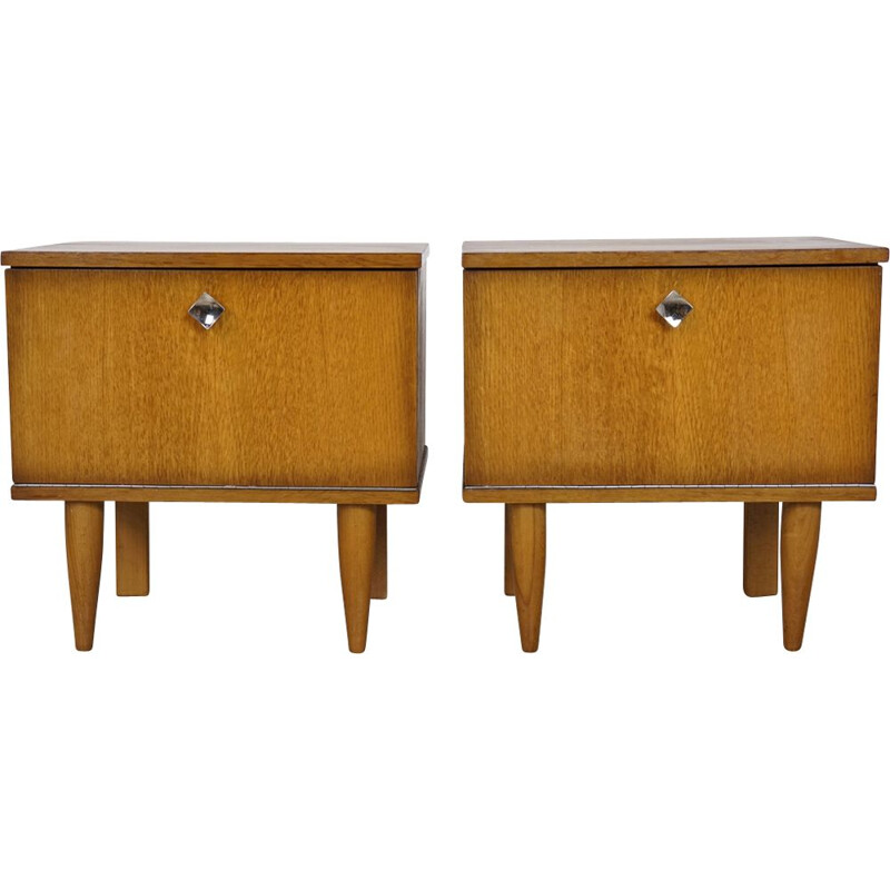 Vintage set of 2 bedside table in wood and metal