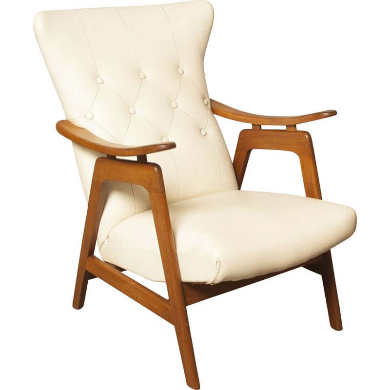 Vintage white armchair by Louis Van Teeffelen