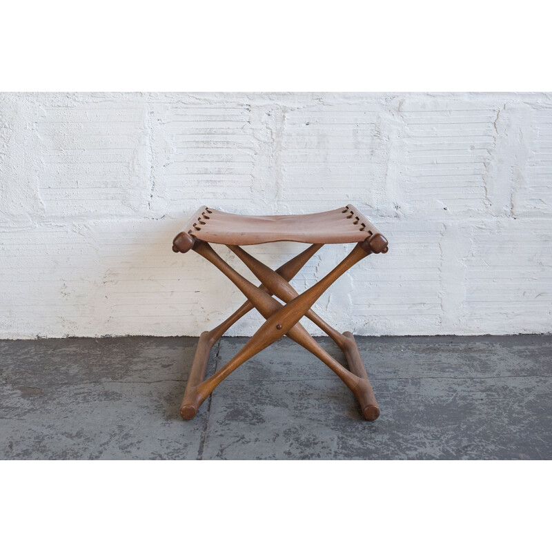 Vintage folding stool in teak by Poul Hundevad