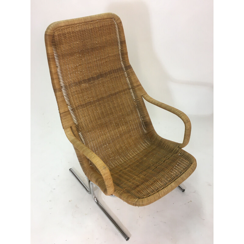 Vintage rattan and steel lounge chair by Dirk van Sliedrecht