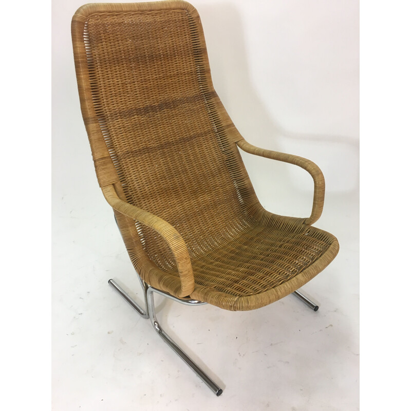 Vintage rattan and steel lounge chair by Dirk van Sliedrecht