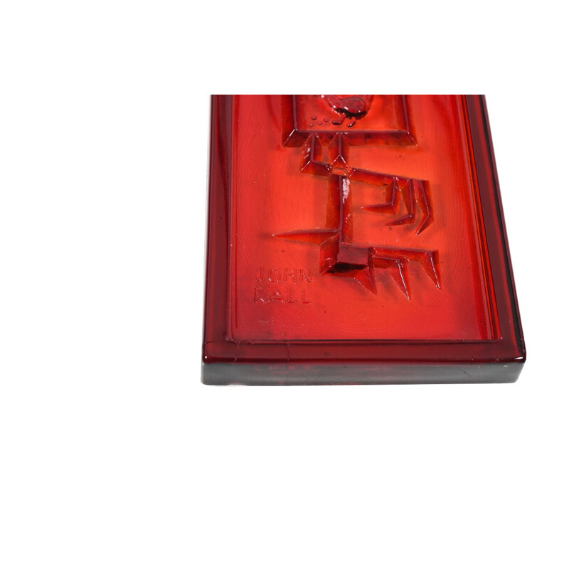 Vintage scandinavian red Glass Wall Plaque by John Käll