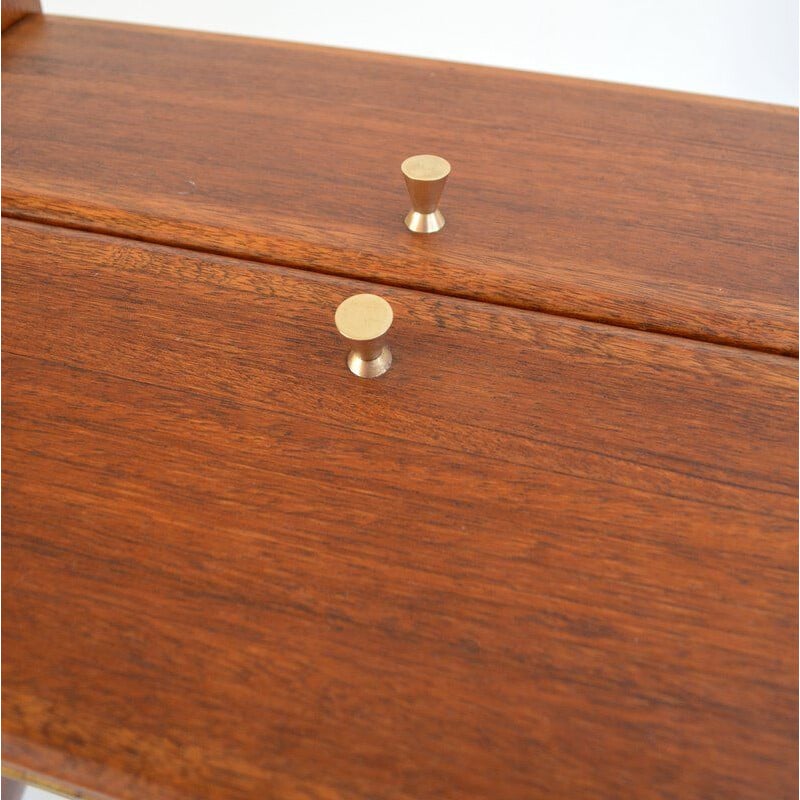 Vintage french toolbox/sewing box furniture in varnish wood & brass
