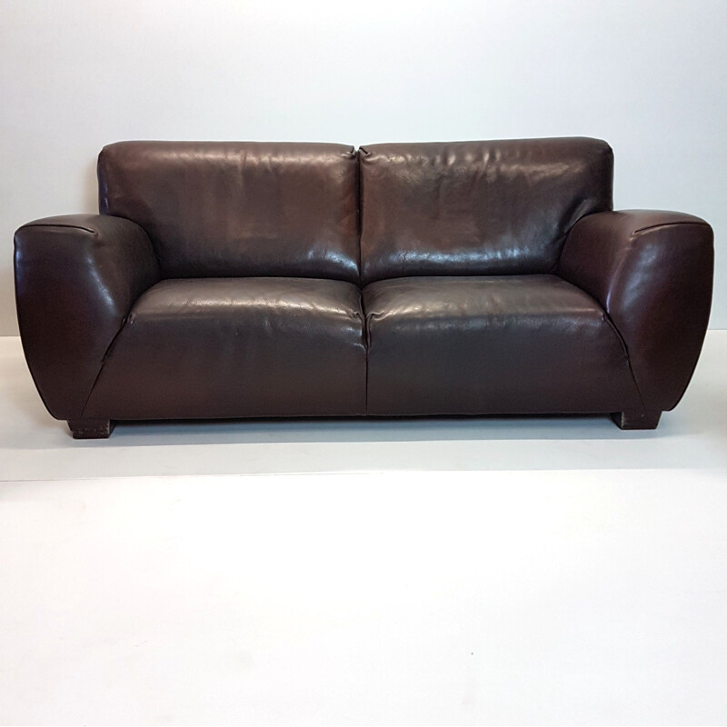 Brown Vintage thick high quality 2-seater sofa in leather  "Fat Boy" by Molinari