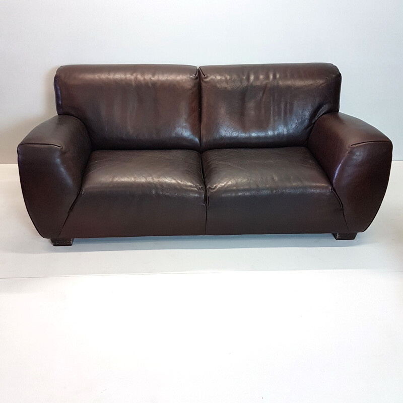 Brown Vintage thick high quality 2-seater sofa in leather  "Fat Boy" by Molinari