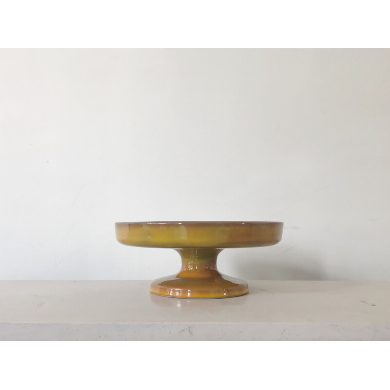 Yellow ceramic bowl with pedestal by Jacques and Dani Ruelland