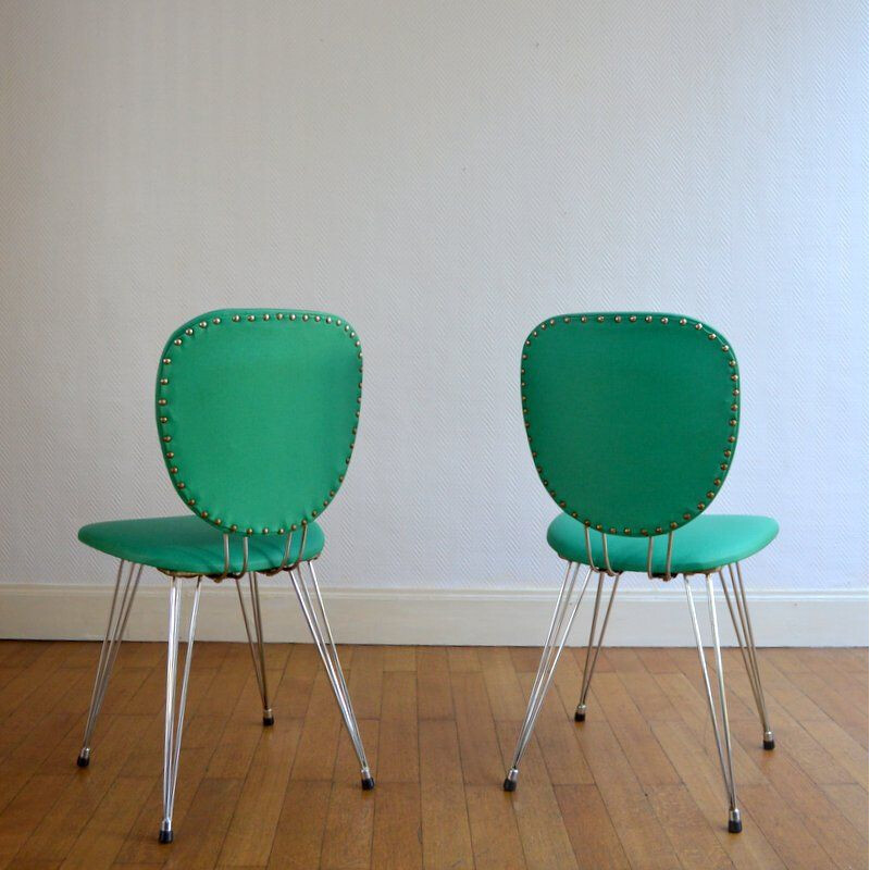Set of 6 vintage green chairs