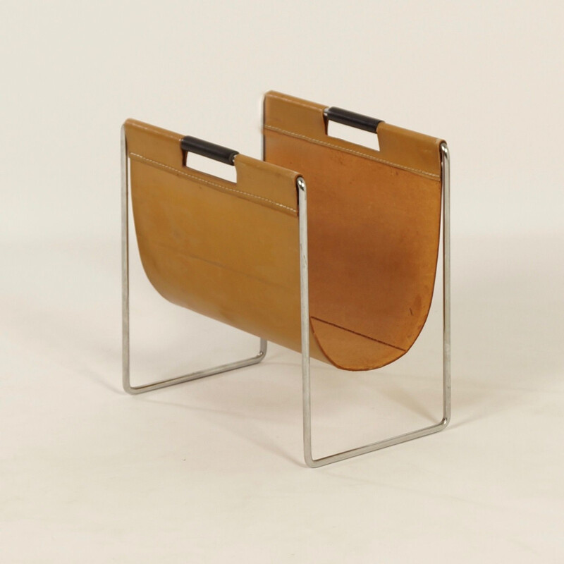 Vintage magazine holder in leather by Brabantia