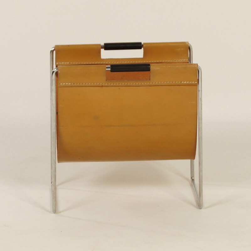 Vintage magazine holder in leather by Brabantia