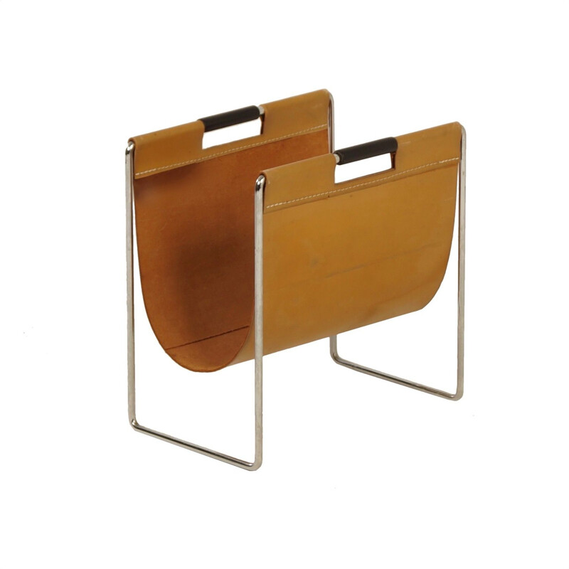 Vintage magazine holder in leather by Brabantia