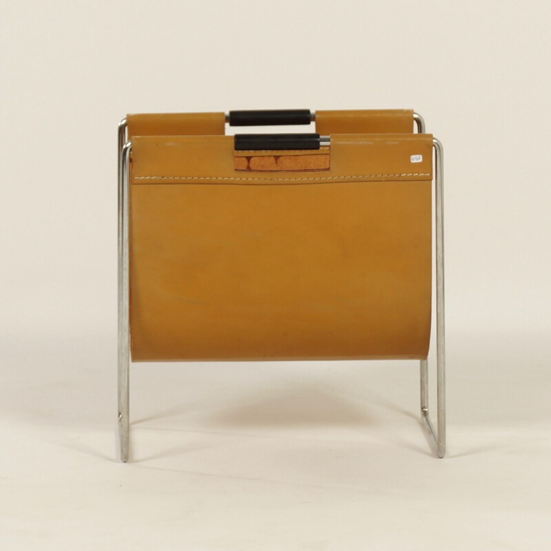Vintage magazine holder in leather by Brabantia
