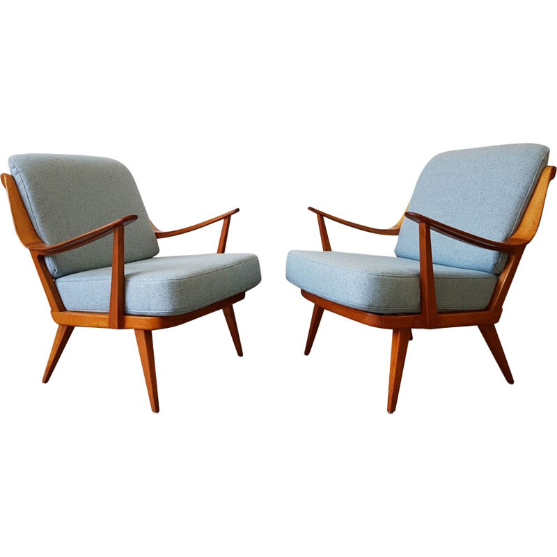 Set of 2 vintage blue armchairs by Knoll Antimott