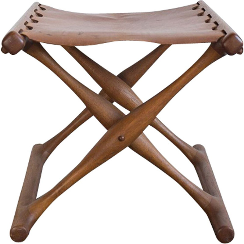 Vintage folding stool in teak by Poul Hundevad