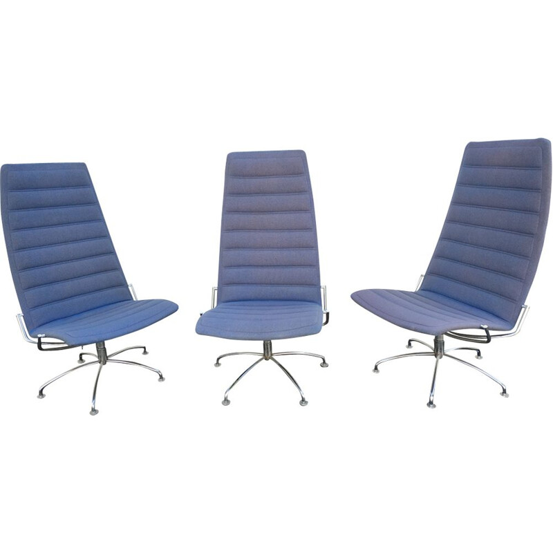 Set of 3 blue danish armchairs by Fritz Hansen - 1983