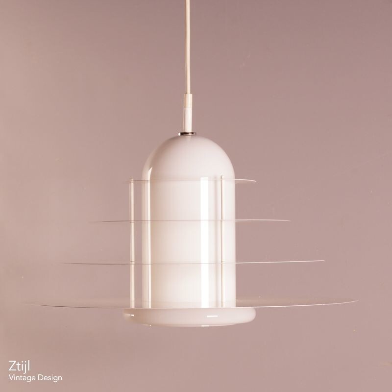 Vintage white pendant lamp Model B-1017 by André Rotte for Raak