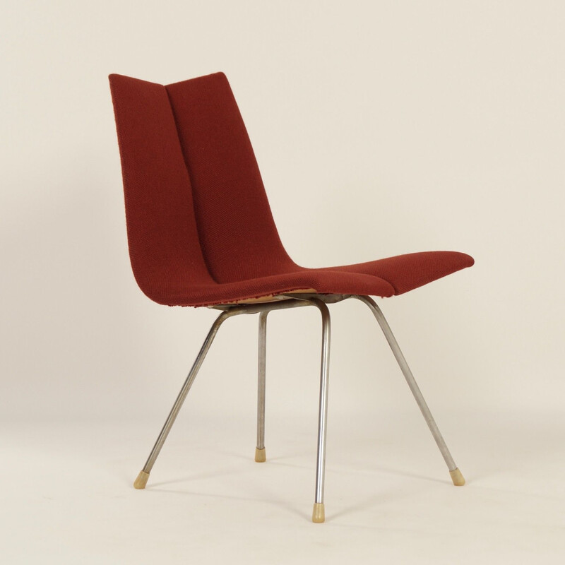 Ga vintage chair in plywood and red fabric by Hans Bellmann for Horgenglarus, Switzerland 1955