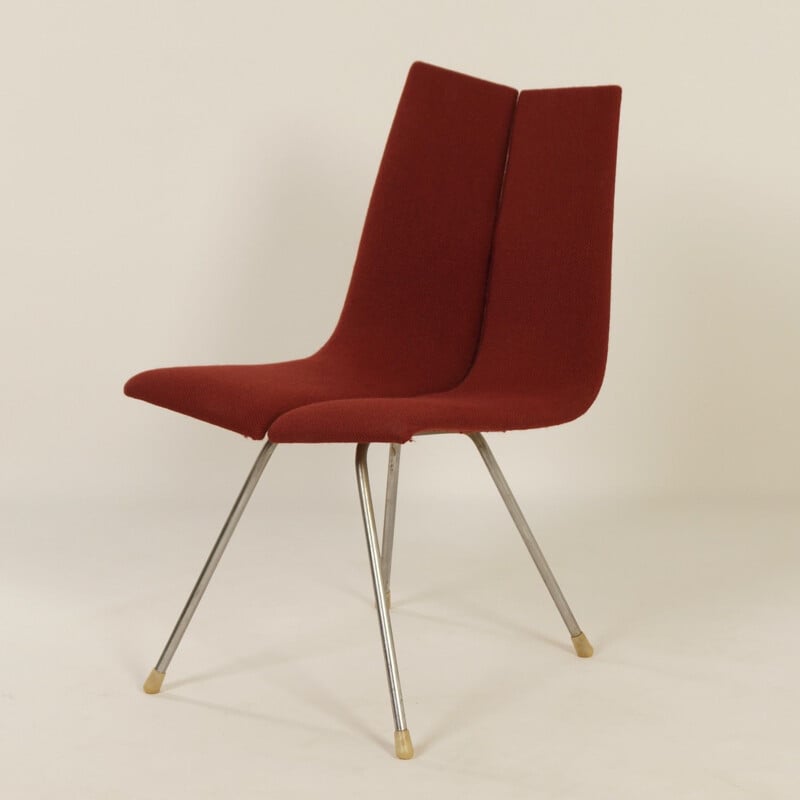 Ga vintage chair in plywood and red fabric by Hans Bellmann for Horgenglarus, Switzerland 1955