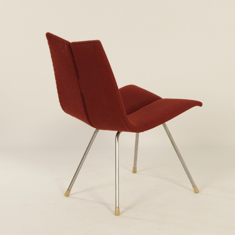 Ga vintage chair in plywood and red fabric by Hans Bellmann for Horgenglarus, Switzerland 1955