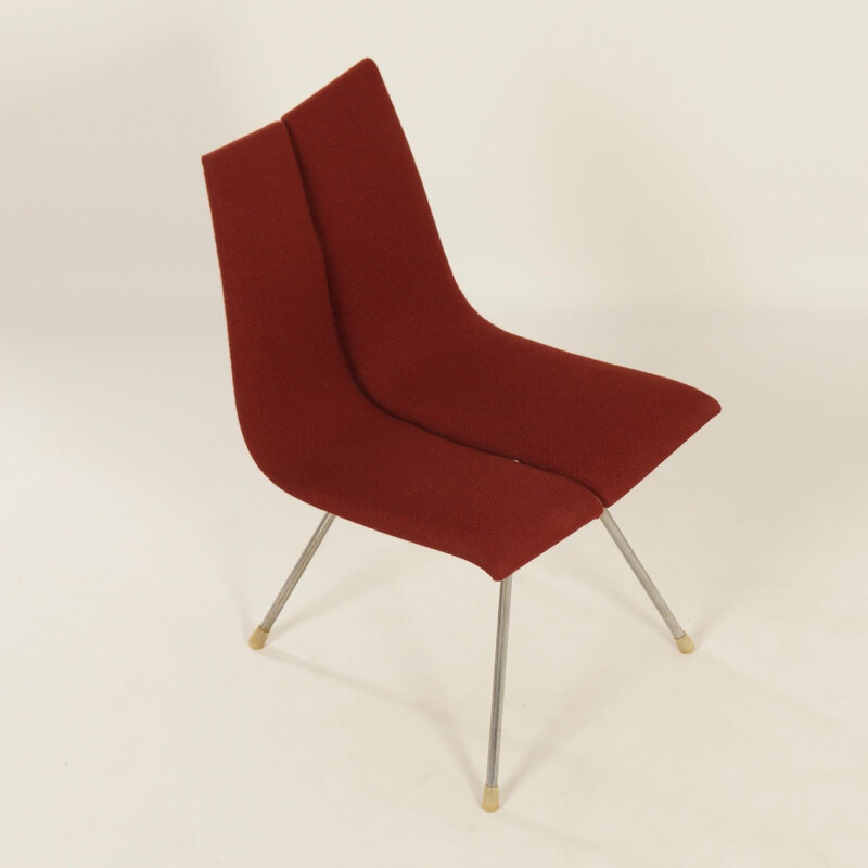 Ga vintage stoel in multiplex en rode stof van Hans Bellmann voor Horgenglarus, Zwitserland 1955