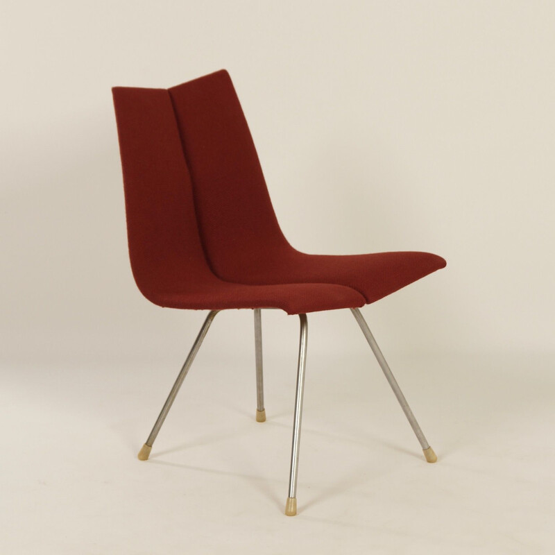 Ga vintage chair in plywood and red fabric by Hans Bellmann for Horgenglarus, Switzerland 1955