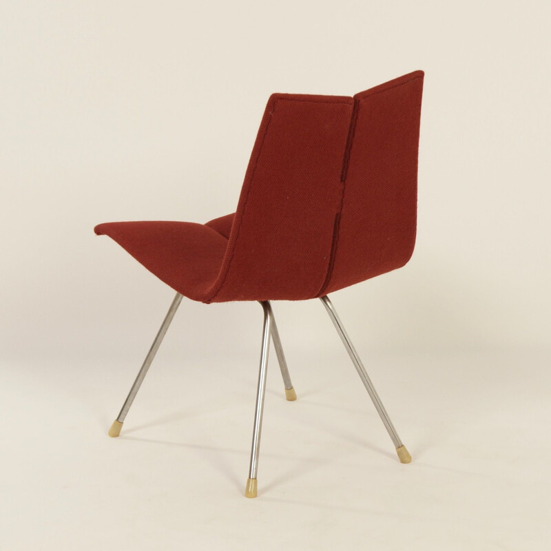 Ga vintage stoel in multiplex en rode stof van Hans Bellmann voor Horgenglarus, Zwitserland 1955